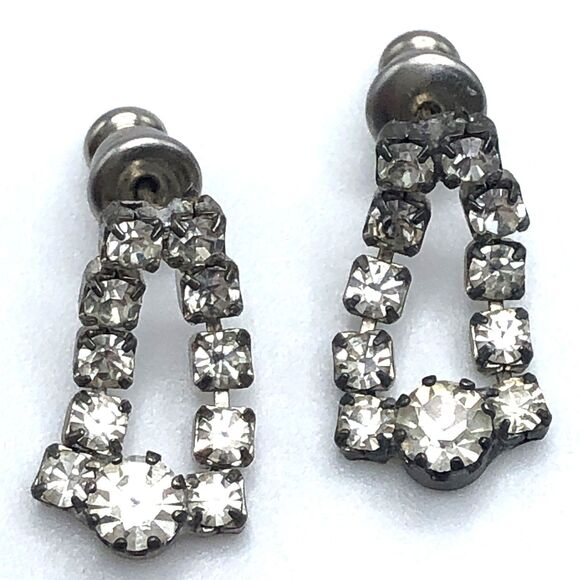 Vintage Rhinestone Art Deco Small Dangle Earrings - Picture 2 of 3